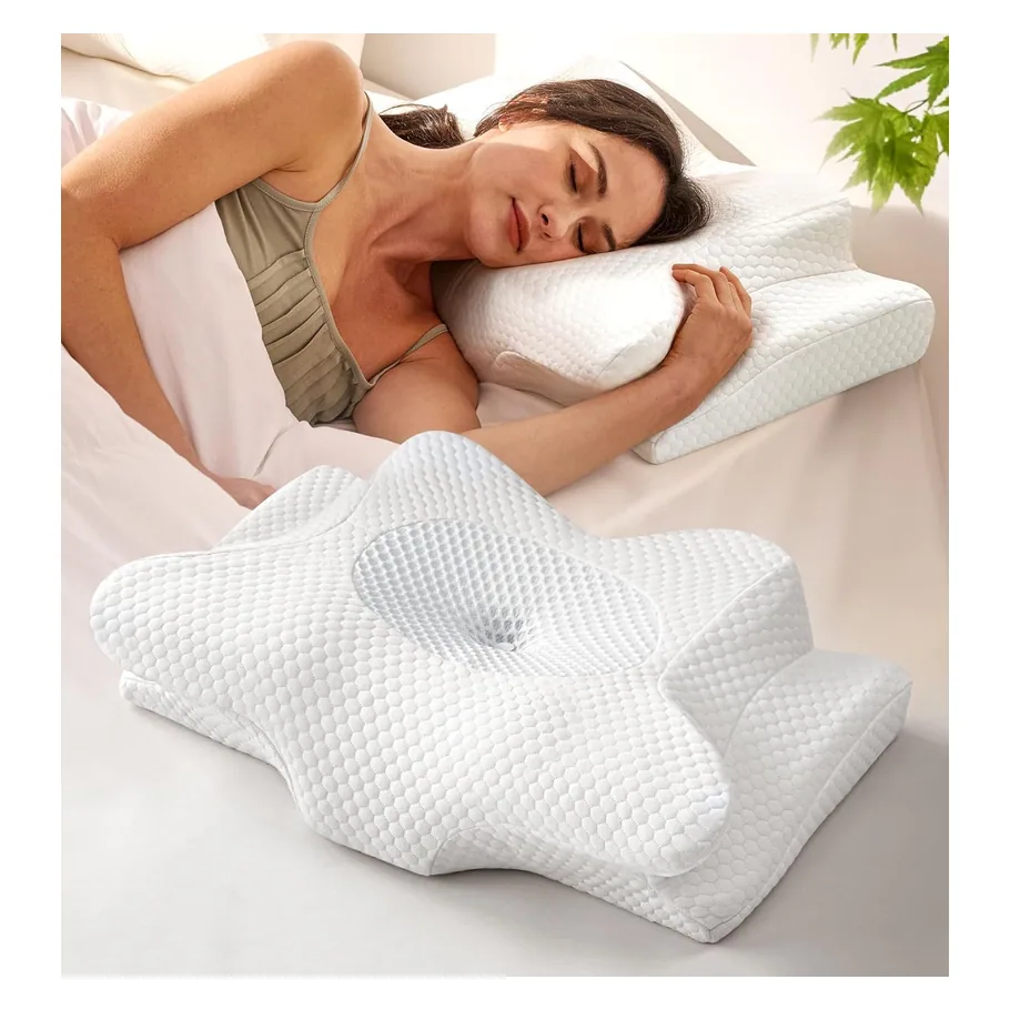 Emircey white cervical neck pillow used for side sleeping